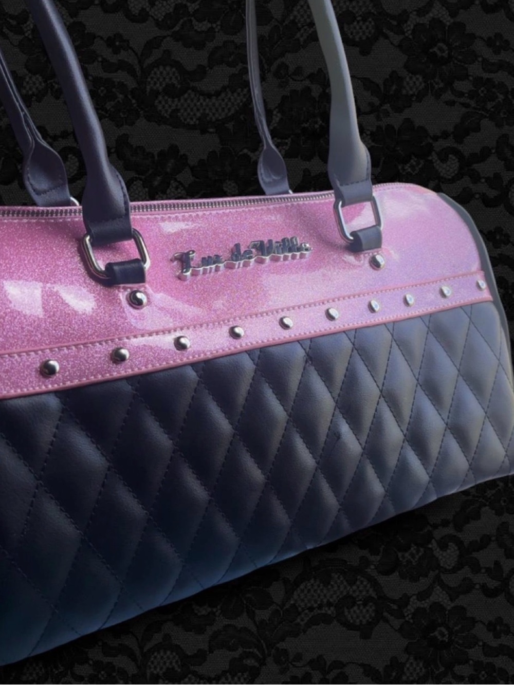 Lux de Ville Pink and Black glitter shoulder bag!! - Picture 2 of 5